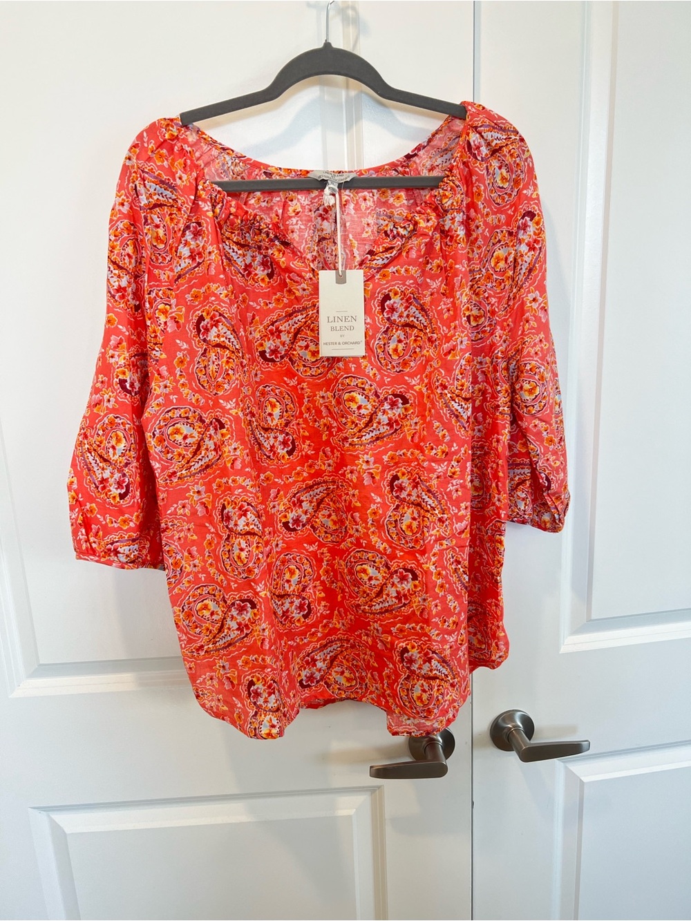 Hester & Orchard Linen Blend Women's Red Paisley Blouse